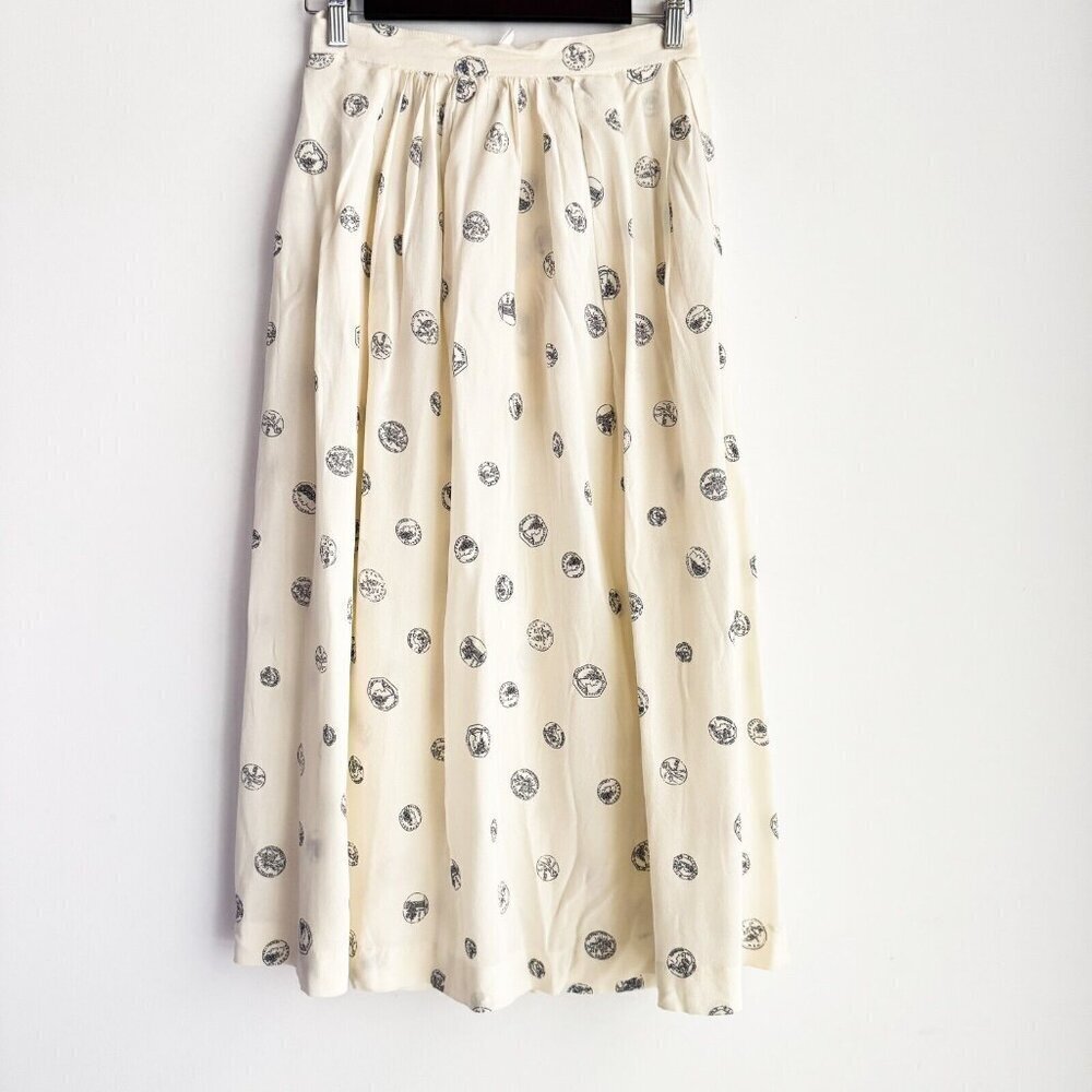 Perry Ellis Portfolio Coin Print Silk Blend Midi Skirt 6 - Picture 6 of 13
